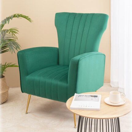 WIIS' IDEA™ Modern Velvet Armchair With Gold Metal Legs - Green