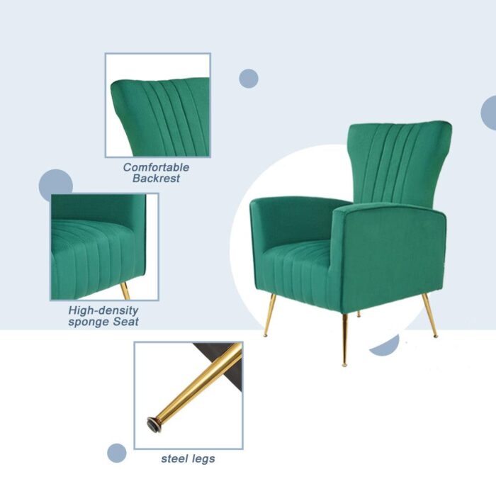 WIIS' IDEA™ Modern Velvet Armchair With Gold Metal Legs - Green