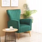 WIIS' IDEA™ Modern Velvet Armchair With Gold Metal Legs - Green