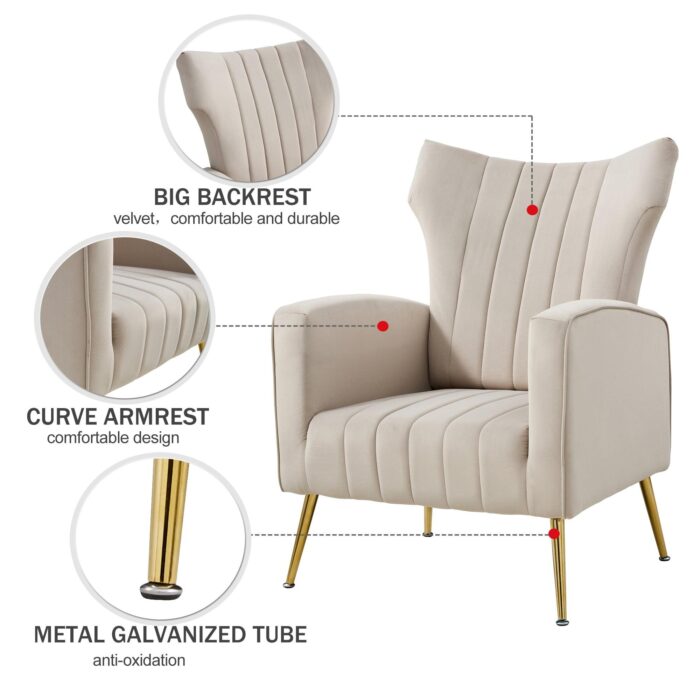 WIIS' IDEA™ Modern Velvet Armchair With Gold Metal Legs - Grey - WIIS' IDEA™ | Original Furniture Online Store