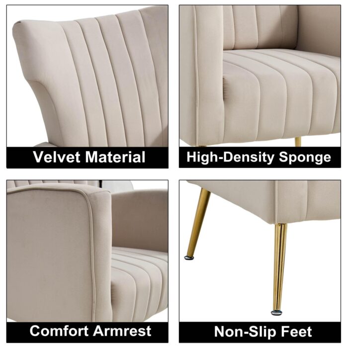 WIIS' IDEA™ Modern Velvet Armchair With Gold Metal Legs - Grey - WIIS' IDEA™ | Original Furniture Online Store