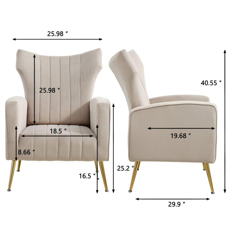 WIIS' IDEA™ Modern Velvet Armchair With Gold Metal Legs - Grey - WIIS' IDEA™ | Original Furniture Online Store