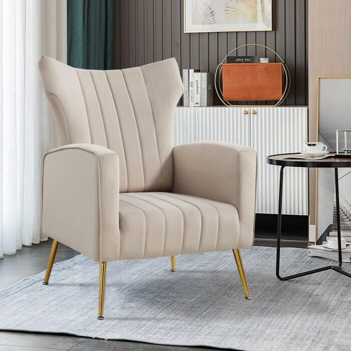 WIIS' IDEA™ Modern Velvet Armchair With Gold Metal Legs - Grey - WIIS' IDEA™ | Original Furniture Online Store