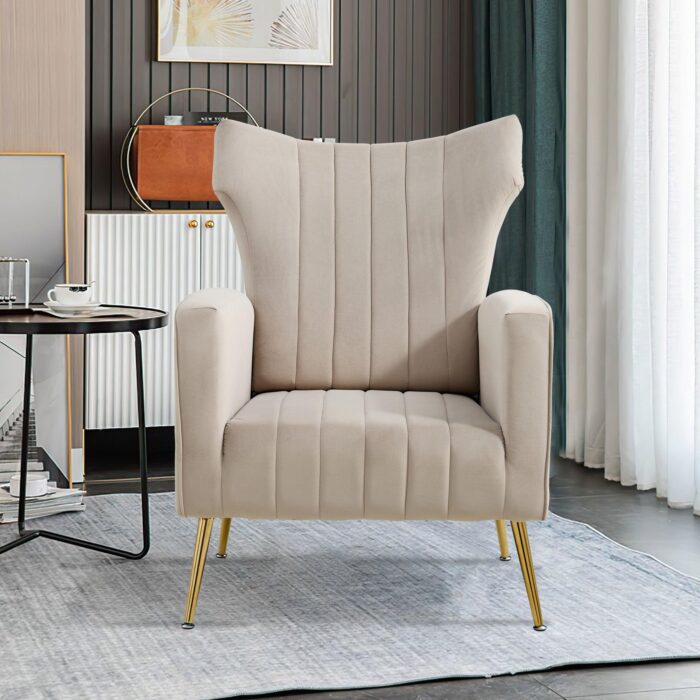 WIIS' IDEA™ Modern Velvet Armchair With Gold Metal Legs - Grey - WIIS' IDEA™ | Original Furniture Online Store