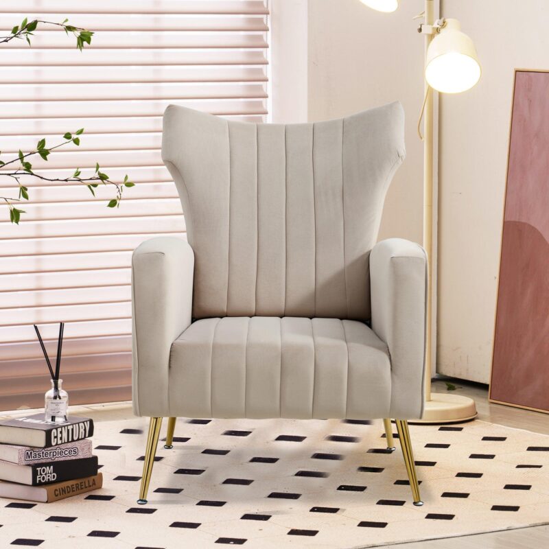 WIIS' IDEA™ Modern Velvet Armchair With Gold Metal Legs - Grey - WIIS' IDEA™ | Original Furniture Online Store