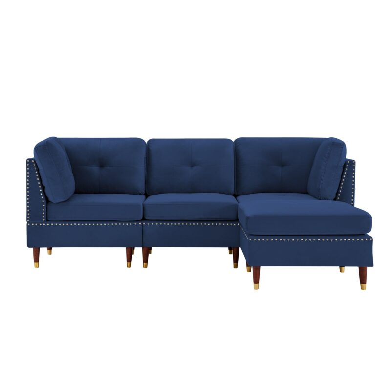 WIIS' IDEA™ Modern Velvet L-Shaped Sectional Sofa Couch With Ottoman - Blue