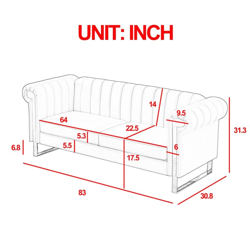 WIIS' IDEA™ Modern Velvet Loveseat Sofa With Gold Stainless Steel Arm and Legs - Beige