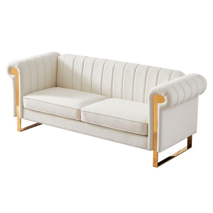 WIIS' IDEA™ Modern Velvet Loveseat Sofa With Gold Stainless Steel Arm and Legs - Beige