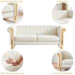 WIIS' IDEA™ Modern Velvet Loveseat Sofa With Gold Stainless Steel Arm and Legs - Beige