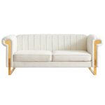 WIIS' IDEA™ Modern Velvet Loveseat Sofa With Gold Stainless Steel Arm and Legs - Beige