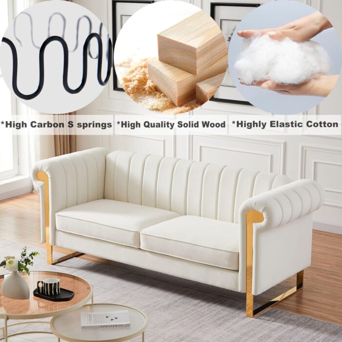 WIIS' IDEA™ Modern Velvet Loveseat Sofa With Gold Stainless Steel Arm and Legs - Beige