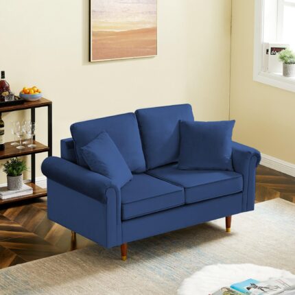 WIIS' IDEA™ Modern Velvet Loveseat Sofa With Wood Legs - Blue