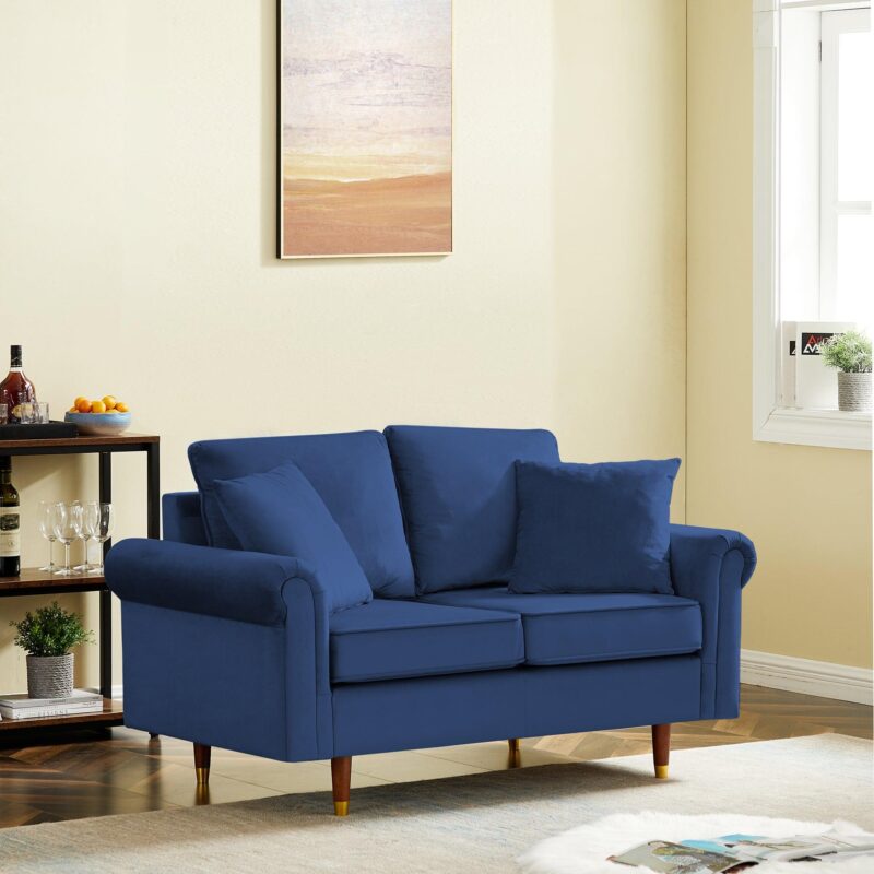 WIIS' IDEA™ Modern Velvet Loveseat Sofa With Wood Legs - Blue