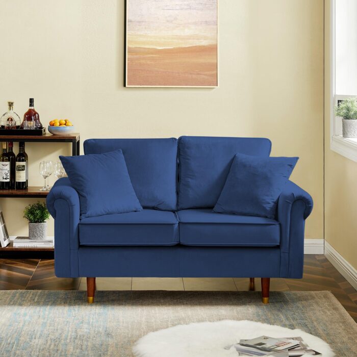 WIIS' IDEA™ Modern Velvet Loveseat Sofa With Wood Legs - Blue