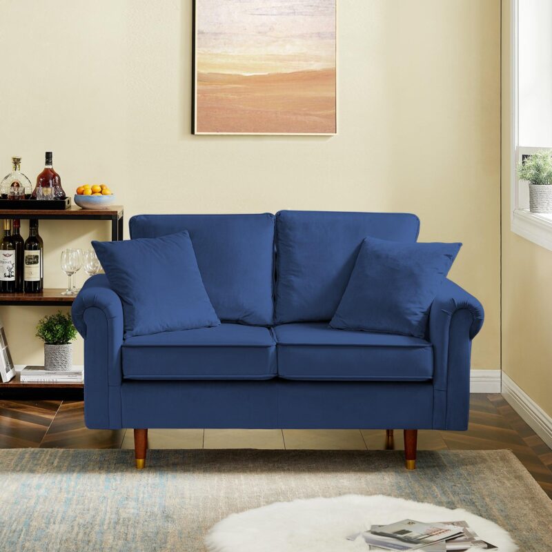 WIIS' IDEA™ Modern Velvet Loveseat Sofa With Wood Legs - Blue