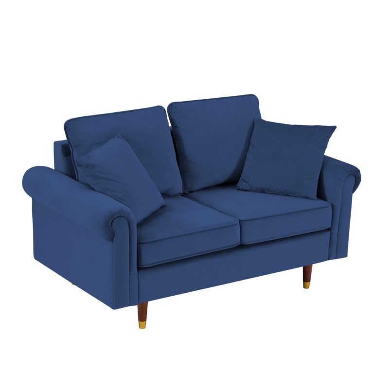 WIIS' IDEA™ Modern Velvet Loveseat Sofa With Wood Legs - Blue