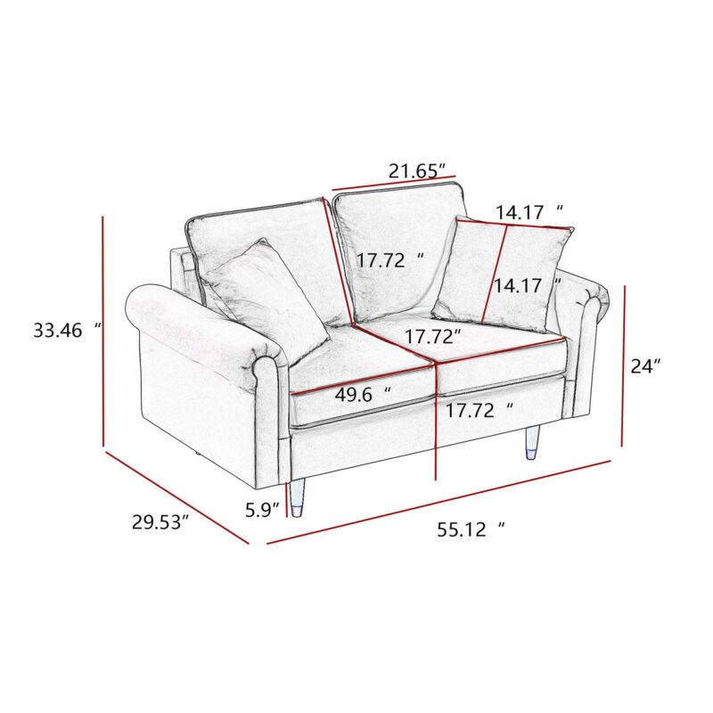 WIIS' IDEA™ Modern Velvet Loveseat Sofa With Wood Legs - Blue