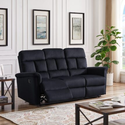 WIIS' IDEA™  Modern Velvet Reclining 3 Seaters Sofa - Black