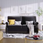 WIIS' IDEA™ Modern Velvet Rolled Arm Loveseat Sofa Upholstered With Deep Seat - Black