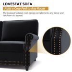 WIIS' IDEA™ Modern Velvet Rolled Arm Loveseat Sofa Upholstered With Deep Seat - Black