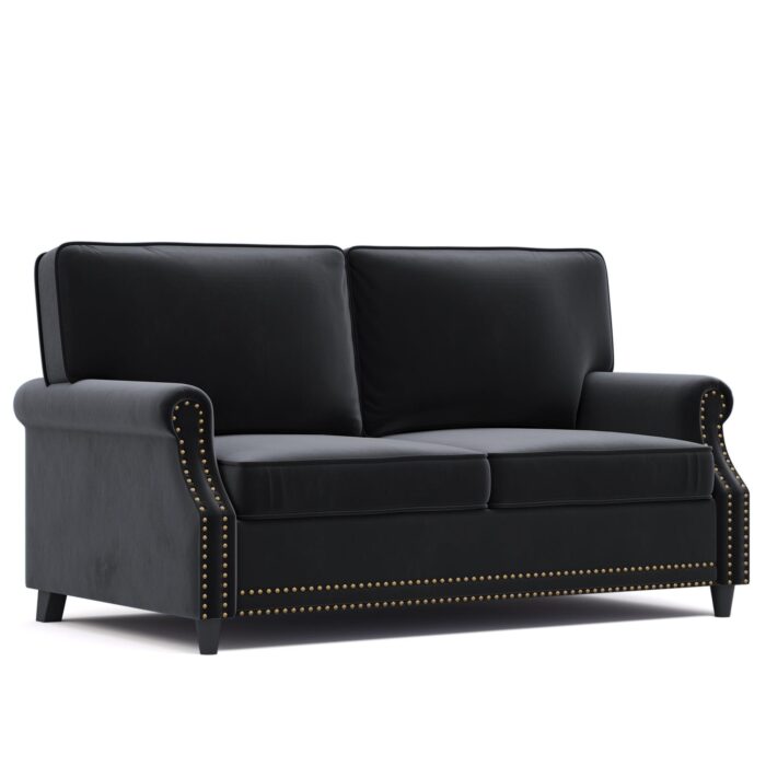 WIIS' IDEA™ Modern Velvet Rolled Arm Loveseat Sofa Upholstered With Deep Seat - Black