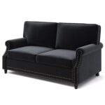 WIIS' IDEA™ Modern Velvet Rolled Arm Loveseat Sofa Upholstered With Deep Seat - Black