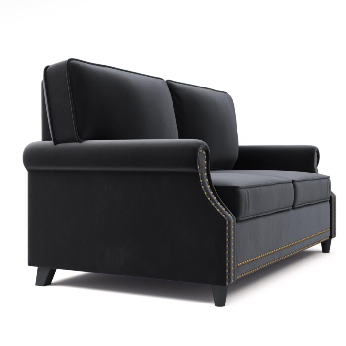 WIIS' IDEA™ Modern Velvet Rolled Arm Loveseat Sofa Upholstered With Deep Seat - Black