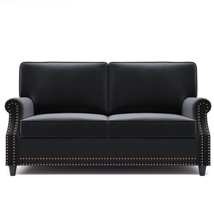 WIIS' IDEA™ Modern Velvet Rolled Arm Loveseat Sofa Upholstered With Deep Seat - Black