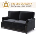 WIIS' IDEA™ Modern Velvet Rolled Arm Loveseat Sofa Upholstered With Deep Seat - Black