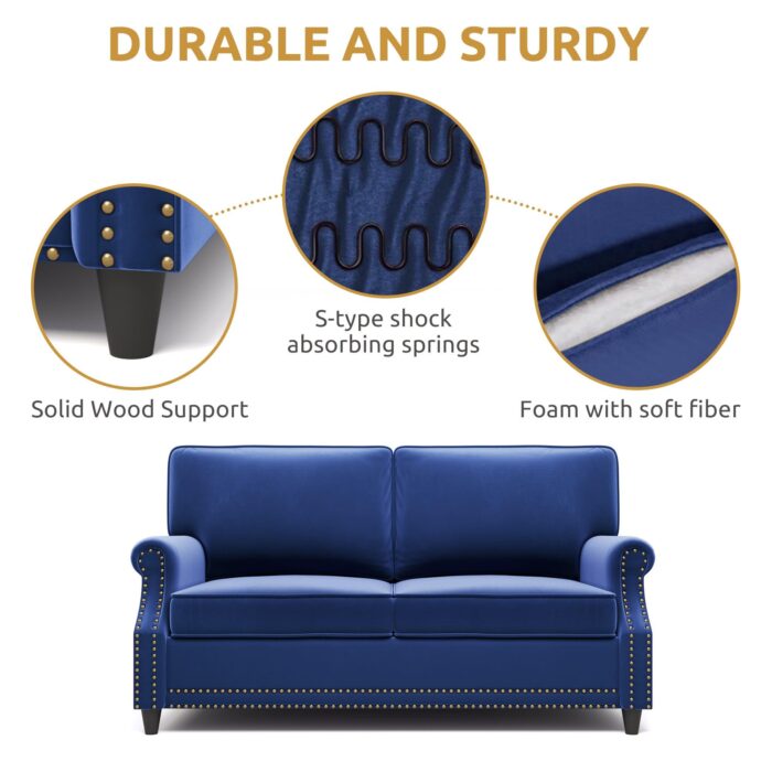 WIIS' IDEA™ Modern Velvet Rolled Arm Loveseat Sofa Upholstered With Deep Seat - Blue