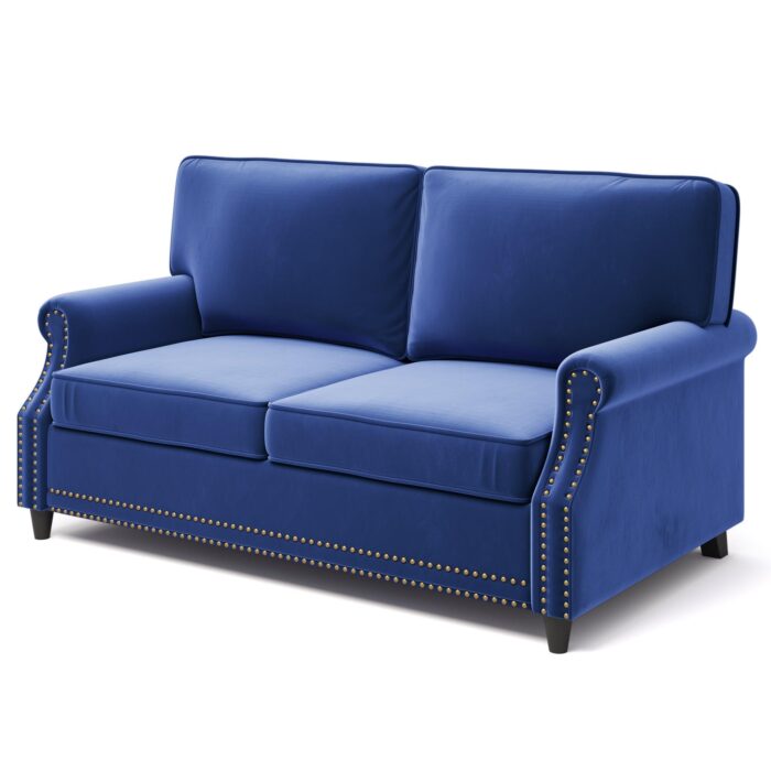 WIIS' IDEA™ Modern Velvet Rolled Arm Loveseat Sofa Upholstered With Deep Seat - Blue