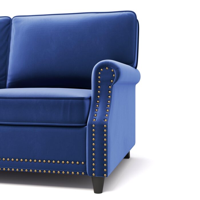 WIIS' IDEA™ Modern Velvet Rolled Arm Loveseat Sofa Upholstered With Deep Seat - Blue