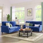 WIIS' IDEA™ Modern Velvet Rolled Arm Loveseat Sofa Upholstered With Deep Seat - Blue