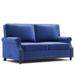 WIIS' IDEA™ Modern Velvet Rolled Arm Loveseat Sofa Upholstered With Deep Seat - Blue