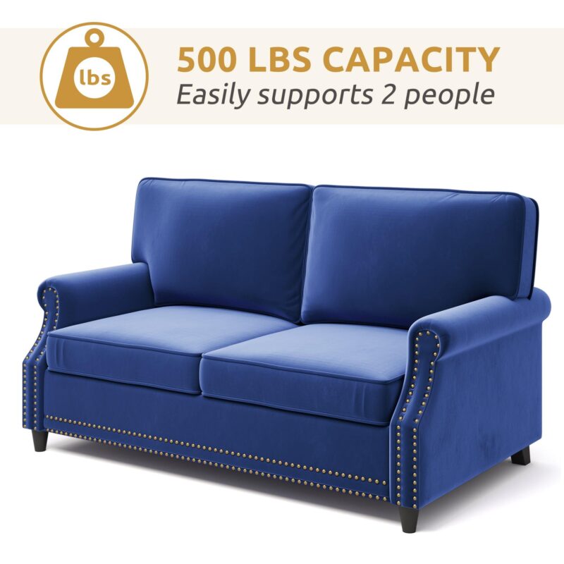 WIIS' IDEA™ Modern Velvet Rolled Arm Loveseat Sofa Upholstered With Deep Seat - Blue