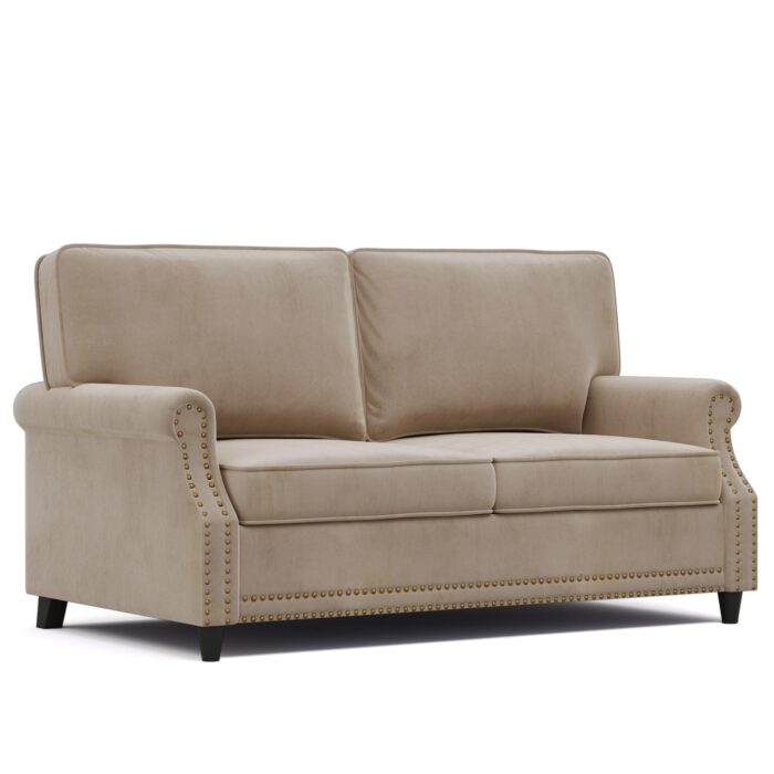 WIIS' IDEA™ Modern Velvet Rolled Arm Loveseat Sofa Upholstered With Deep Seat - Camel