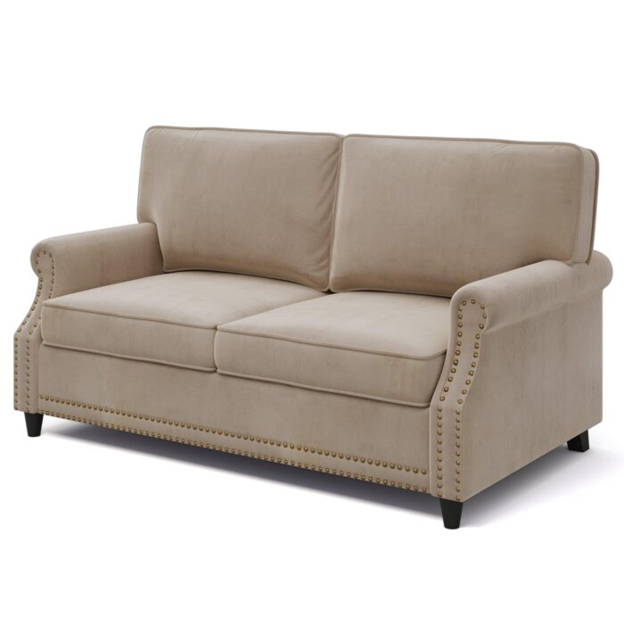 WIIS' IDEA™ Modern Velvet Rolled Arm Loveseat Sofa Upholstered With Deep Seat - Camel