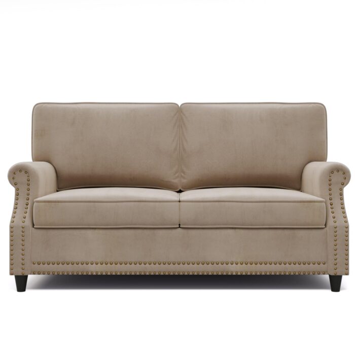 WIIS' IDEA™ Modern Velvet Rolled Arm Loveseat Sofa Upholstered With Deep Seat - Camel