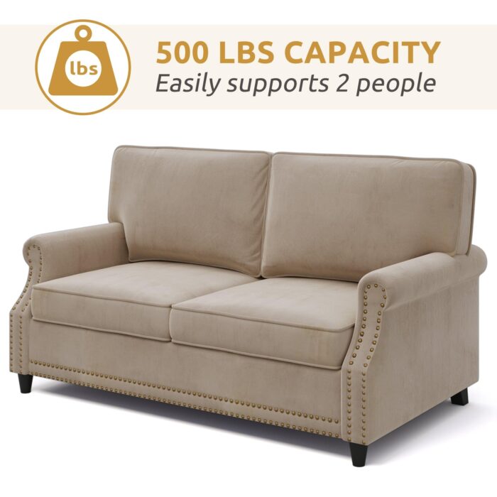 WIIS' IDEA™ Modern Velvet Rolled Arm Loveseat Sofa Upholstered With Deep Seat - Camel