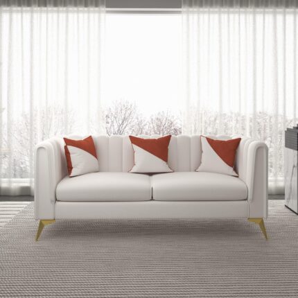 Modern Velvet Upholstered Tuxedo Sofa With Deep Channel Tufting - Beige