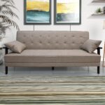 WIIS' IDEA™ Natural Fiber Leather Sofa Bed With Wood Armrest - Beige