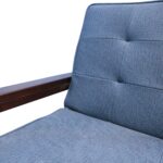 WIIS' IDEA™ Natural Fiber Leather Sofa Bed With Wood Armrest - Dark Blue