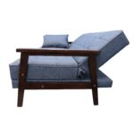 WIIS' IDEA™ Natural Fiber Leather Sofa Bed With Wood Armrest - Dark Blue