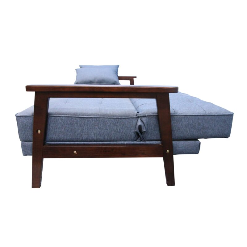 WIIS' IDEA™ Natural Fiber Leather Sofa Bed With Wood Armrest - Dark Blue