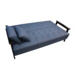 WIIS' IDEA™ Natural Fiber Leather Sofa Bed With Wood Armrest - Dark Blue