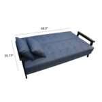 WIIS' IDEA™ Natural Fiber Leather Sofa Bed With Wood Armrest - Dark Blue