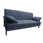 WIIS' IDEA™ Natural Fiber Leather Sofa Bed With Wood Armrest - Dark Blue