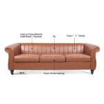 WIIS' IDEA™ PU Leather Chesterfield 3 Seaters Sofa With Rolled Arm - Brown