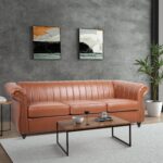 WIIS' IDEA™ PU Leather Chesterfield 3 Seaters Sofa With Rolled Arm - Brown