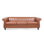 WIIS' IDEA™ PU Leather Chesterfield 3 Seaters Sofa With Rolled Arm - Brown